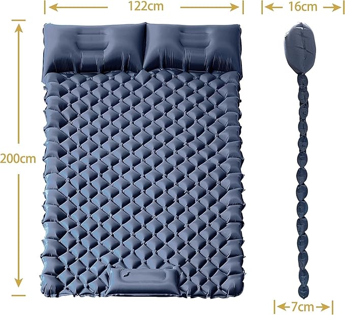 EULANT Double Sleeping Pad for Camping, Self Inflating, 2 Person with Pillow Built-in, Foot Pump, Durable, Portable, 79x2.8x48 in