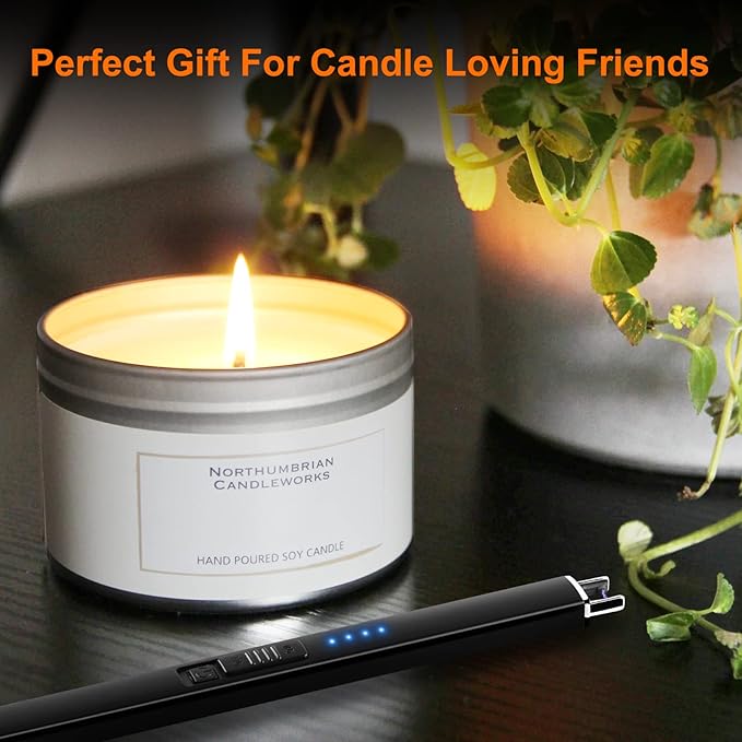 Electric Lighter, Rechargeable Candle Lighter, USB Lighter with Safe Button, Birthday Candles Sparklers, No Fuel Needed, Perfect for Grill Kitchen BBQ Camping (Black)