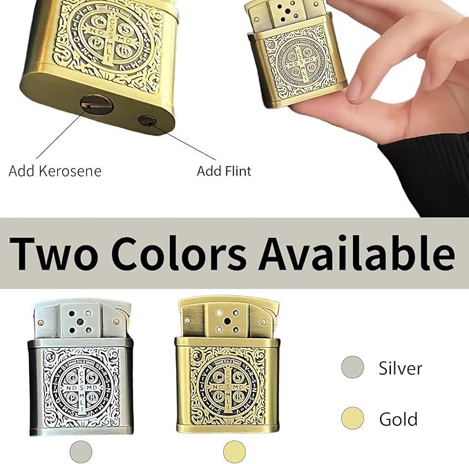 Cool Embossed Design Kerosene Wheel Lighter Refillable Eco-Friendly, Vintage Dazzling & Ultra-Cool, Unique for Men Candles Gift Camping BBQ (No Kerosene) (6#)