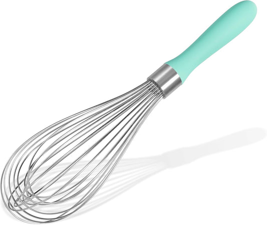 18/8 Stainless Steel Balloon Whisk, Doosu Kitchen Whisk for Cooking Handheld Egg Beater with Rust-Proof Sturdy Wires & Non-Slip Silicone Handle for Beating, Stirring, Blending (12 Wires, Aqua Sky)