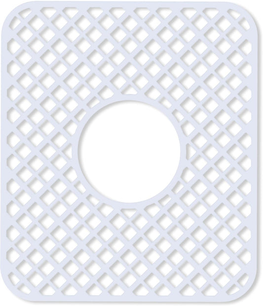 2 Pack Silicone Sink Protector for Kitchen Sink, Lozenge Pattern 13 x 11 inches Sink Grid Mat Silicone Protectors, Center Drain, White