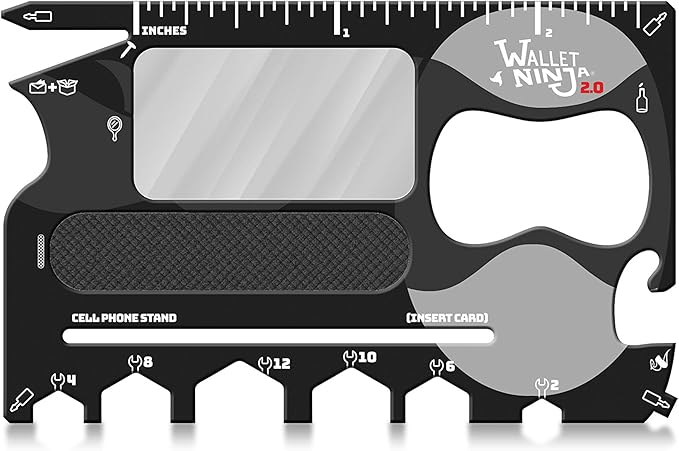 Wallet Ninja 2.0 (Advanced 20-in-1 Multitool, Now With Mirror + Nail File) Available in Black