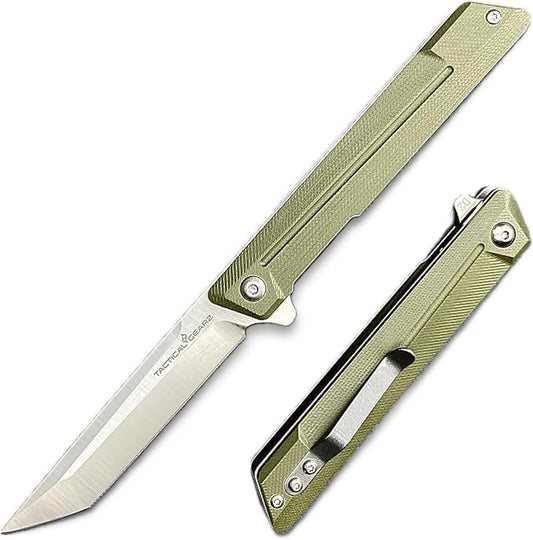 TACTICAL GEARZ EDC Pocket Folding Knife with G10 Handle - Tanto D2 Steel Blade (Nyx ST Olive)
