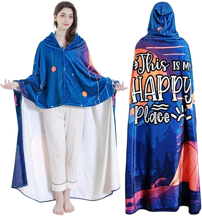Camping Blanket Gift - Camping Gifts for Women Men - Camper Wearable Blanket Hoodie for Camp Outdoor - Camping Essentials Accessories - Camp Decor for Bedding RV Campsite Travel Hiking 70"x60"