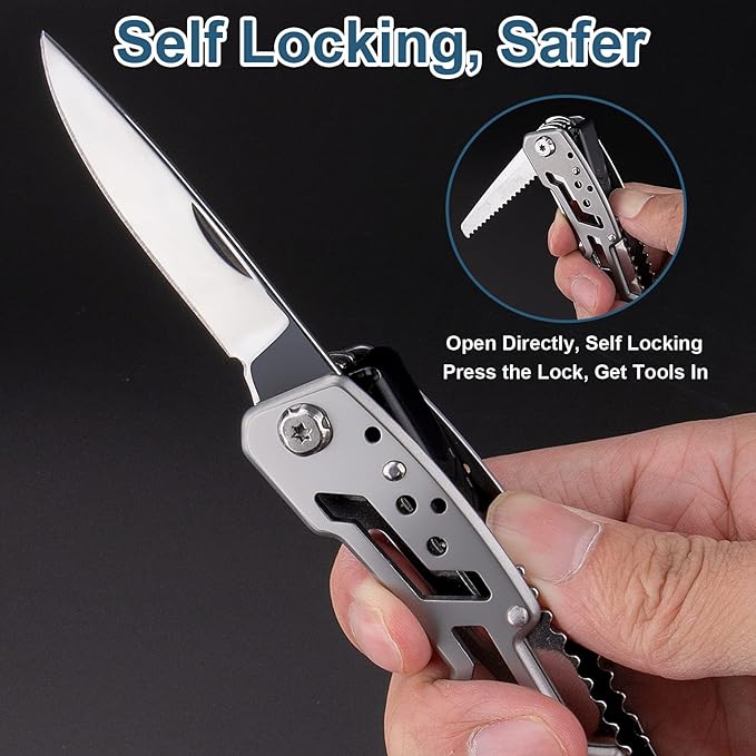 Self Locking Multitool Plier, 15 in 1 Handmade Multi Tool Plier with Nylon Sheath, Spring Inside Multi-tool, Birthday Christmas Father's Day Gift for Men Women Him Her Husband Boyfriend