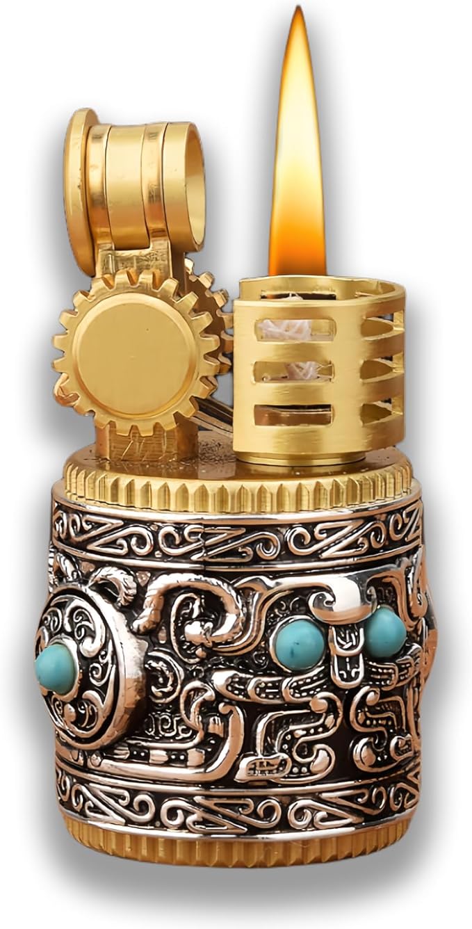 Cool Embossed Design Kerosene Wheel Lighter Refillable Eco-Friendly, Vintage Dazzling & Ultra-Cool, Unique for Men Candles Gift Camping BBQ (No Kerosene) (1#)