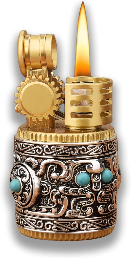 Cool Embossed Design Kerosene Wheel Lighter Refillable Eco-Friendly, Vintage Dazzling & Ultra-Cool, Unique for Men Candles Gift Camping BBQ (No Kerosene) (1#)