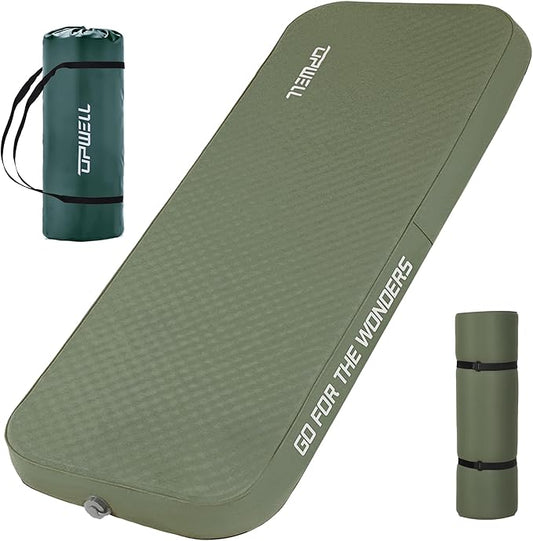 UPWELL Self Inflating Sleeping Pad 4.5" Thickness Camping Mattress with Solid Foam Single Sleeping Mat Portable Fast Inflation for Outdoor Mat Portable Roll Up Bed Green