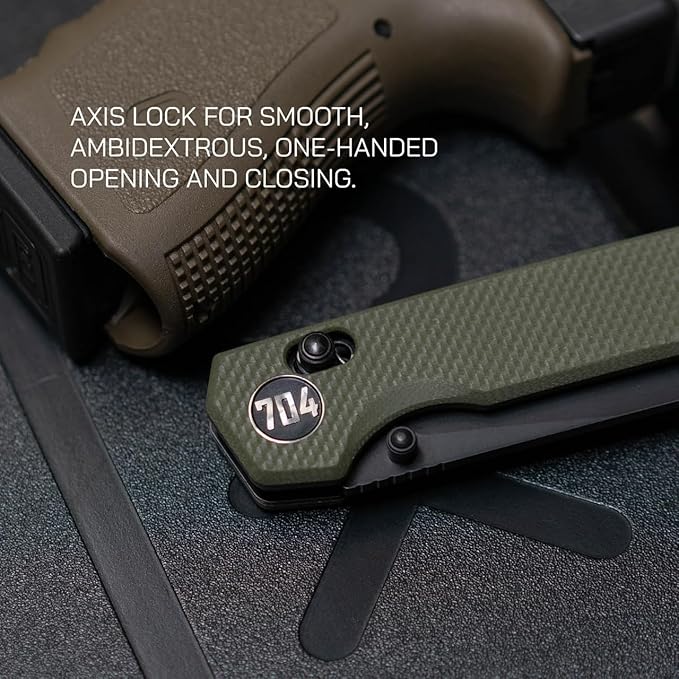 Fang EDC Folding Pocket Knife | 3.22" Tanto Blade, D2 Steel, G10 Handle, Crossbar Lock, Reversible Pocket Clip | Olive Drab Green