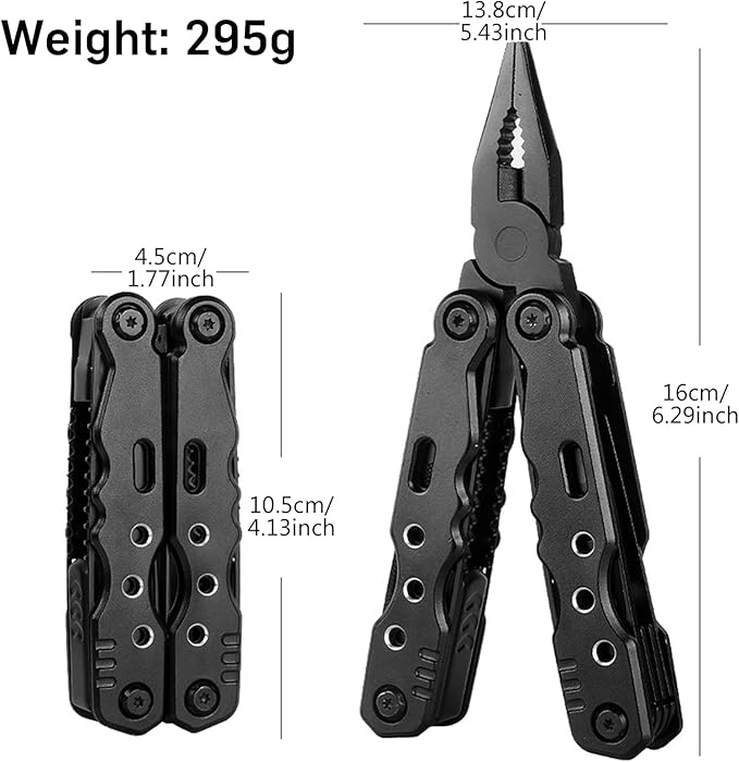 Multitool Pliers Pocket Tool Camping Tool 12 in 1 Multi Tool Gifts for Men Multi Tool with Safety Lock Screwdrivers Saw Bottle Opener Sheath for Camping Survival Hiking Simple Repairs -Black