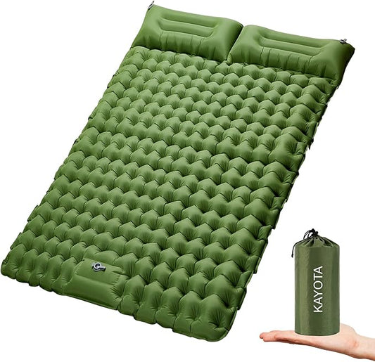 Double Sleeping Pad Inflatable 2 Person Sleeping Mat with Pillow and Foot Pump Extra Thick Ultralight Durable Camping Mat for Backpacking, Hiking