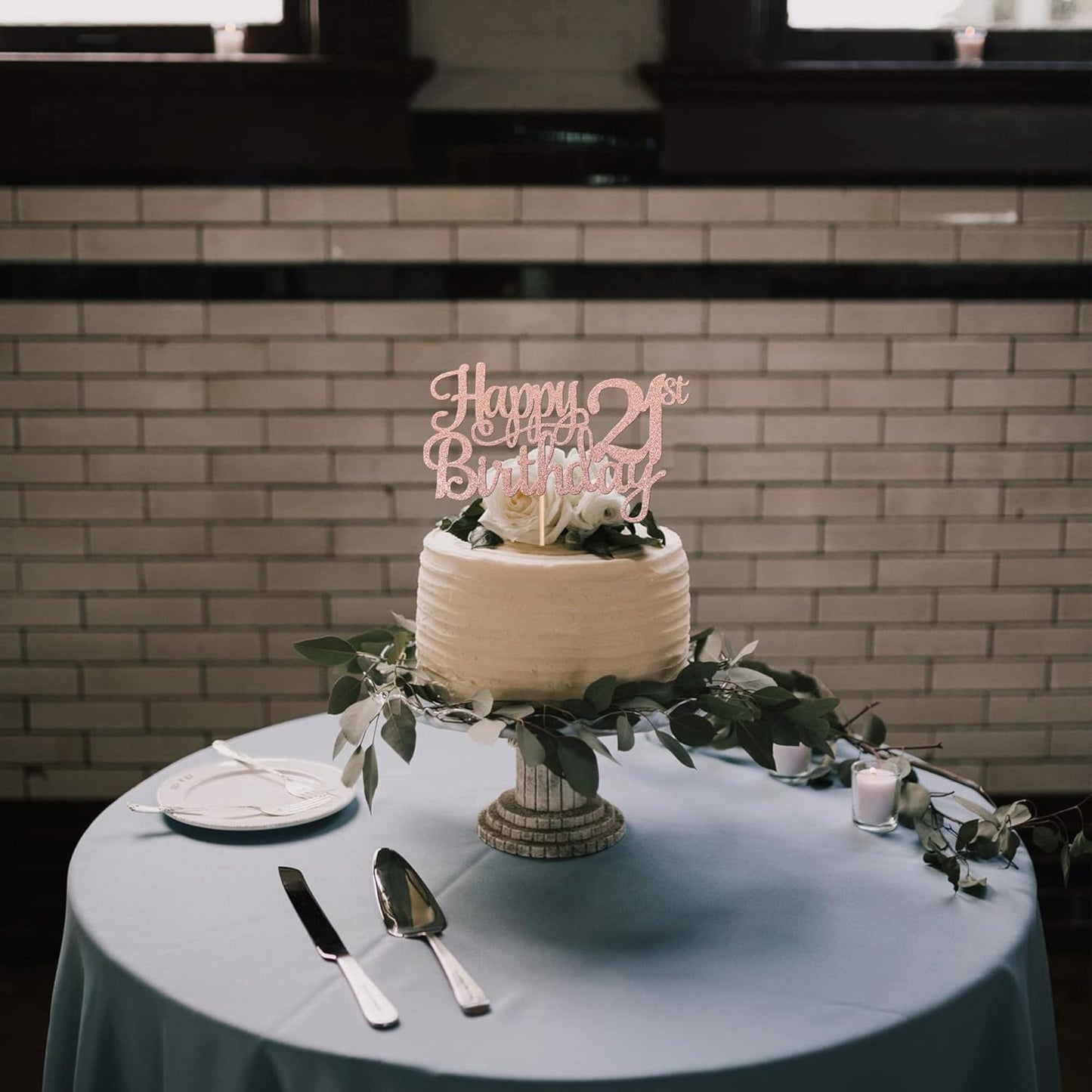 1 PCS Happy 21st Birthday Cake Topper - Glitter Cheers to 21 Years - Fabulous Cake Decoration for 21st Birthday Theme Party - Rose Gold