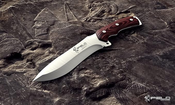 iField 150 Survival Camping Fixed Blade Knife with red Micarta Handle and 440C Blade Steel, 58-60 HRC of Hardness, Camping Tool for Fishing, Hunting, Sport Activity