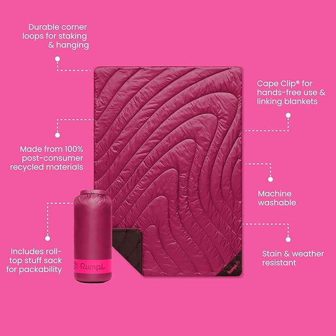 Rumpl Original Puffy Blanket - Warm Puffy Camping Blanket, 100% Recycled Polyester Insulation, Lightweight, Packable, Water-Resistant, Outdoor Puffer Blanket, 52"x75", Cactus Flower