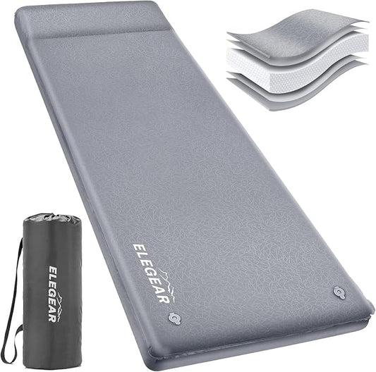 Elegear Self Inflating Camping Sleeping Pad, 3.1'' Ultra Thick Memory Foam Camping Pad with Pillow, 20s Fast Inflating 9.5 R-Value Insulated 4-Season Camping Mattress Pad for Camping/Travel/Tent/Car