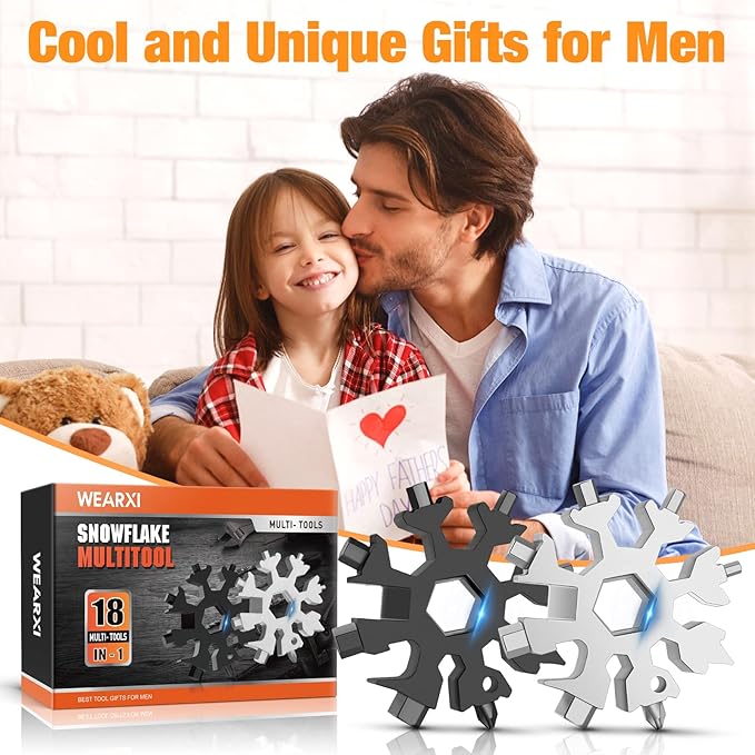 Gifts for Men, 18 in 1 Snowflake Multitool, Stocking Stuffers for Men, Mens Stocking Stuffers, Cool Gadgets for Mens Gifts, White Elephant Gifts for Adults, Dad Gifts for Men Who Have Everything