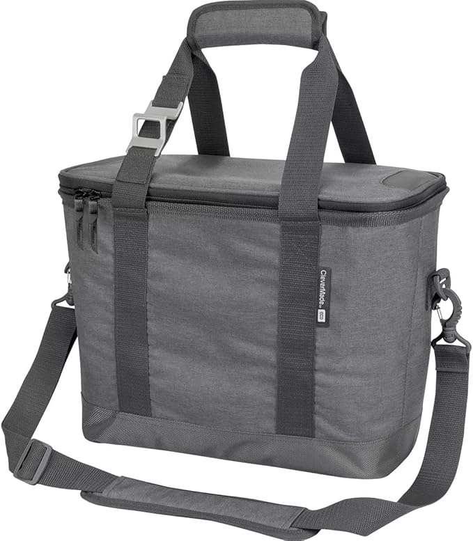 CleverMade Collapsible Cooler Bag, 30 Can Beach & Travel Car Cooler, Folding, Shoulder Strap, Bottle Opener, Great Car Coolers for Travel, Cleans Easy, Leak Proof Bag [Heather Cool Gray/Shadow Gray]