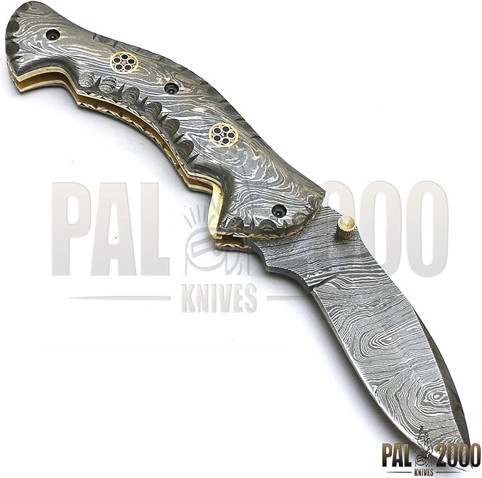 PAL 2000 KNIVES FOL-9023 Handmade Custom Damascus steel folding pocket knife With Sheath