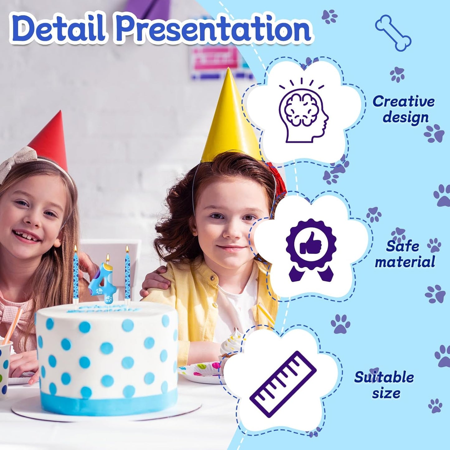 13PCS Blue Dog Paw Birthday Candles Set Cake Topper Numeral Birthday Candles for Boy Girl Dog Paw Decoration(Number 4)