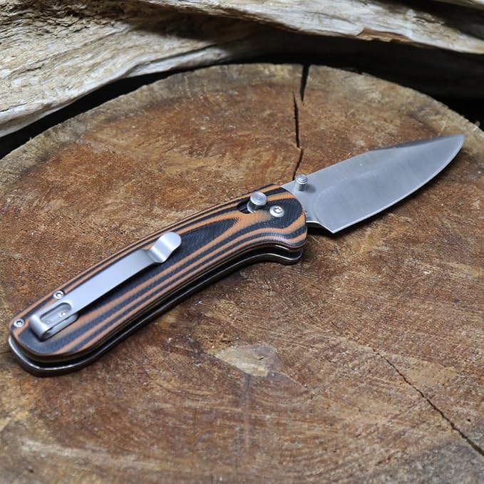 WHISKEY BENT HAT CO. Catch Pin Lock Folding Pocket Knife w/Clip Drop Point Blade Thumbstud Opening 440C Stainless Steel (Chaps, 4.5" - Closed Length)
