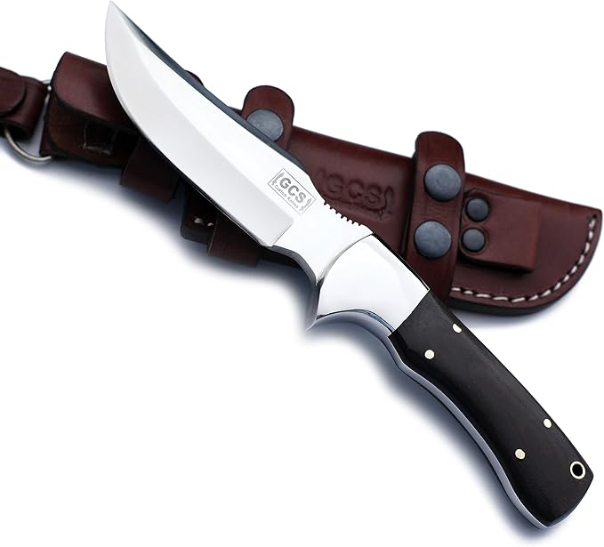 GCS Custom Handmade 1095 High Carbon Natural Bone Handle Knife Custom Mosaic Pins Buffalo Hide Sheath 143