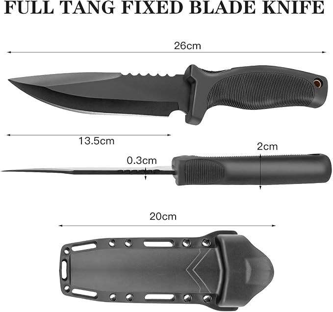 Fixed Blade Outdoor Duty Straight Knife, Tactical Survival Knife with Waist Clip,Camping Gift for Men MHT1-Z (Black)