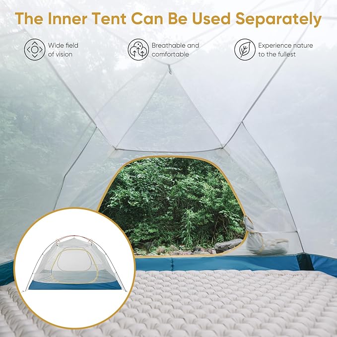 Naturehike Camping Tent, 2/3 Person Double Layer, Instant Easy Setup, Waterproof PU2000mm, 54 MPH Wind Resistance, UPF 50+, Outdoor Tent for Camping, Festivals, Backyard, Sleepovers