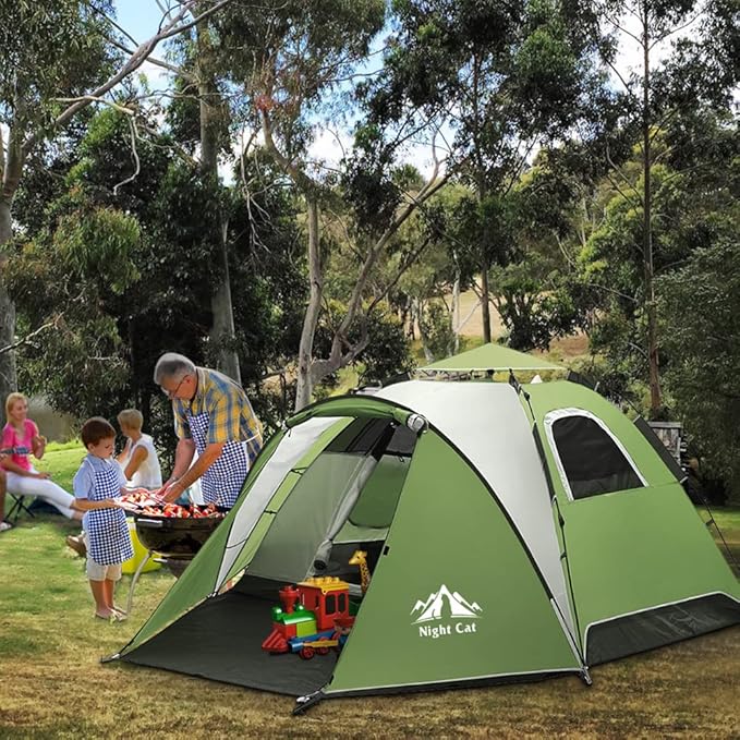 Night Cat Instant Popup Tents 2-3 Persons with Footprint Tarp Easy Setup Camping Tent with Rainfly Double Layers Waterproof Automatic Hydraulic Mechaism