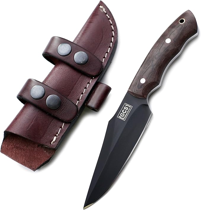 GCS Custom Handmade BROWN MICARTA Handle D2 Tool Steel Skinner Bushcraft Hunting Knife & Horizontal Leather Sheath GCS160
