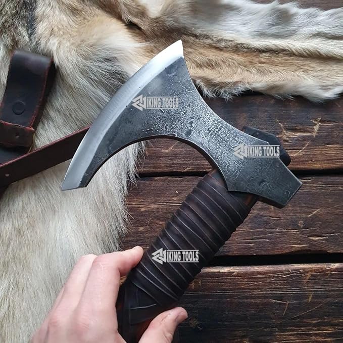 Vikings Axe Ragnar Lothbrok Battle Ready Handforged Viking Axe Ragnar Replica Viking Battle Axes Bearded Norse Authentic Medieval Viking Axe (fire Forged Viking Axe), Large