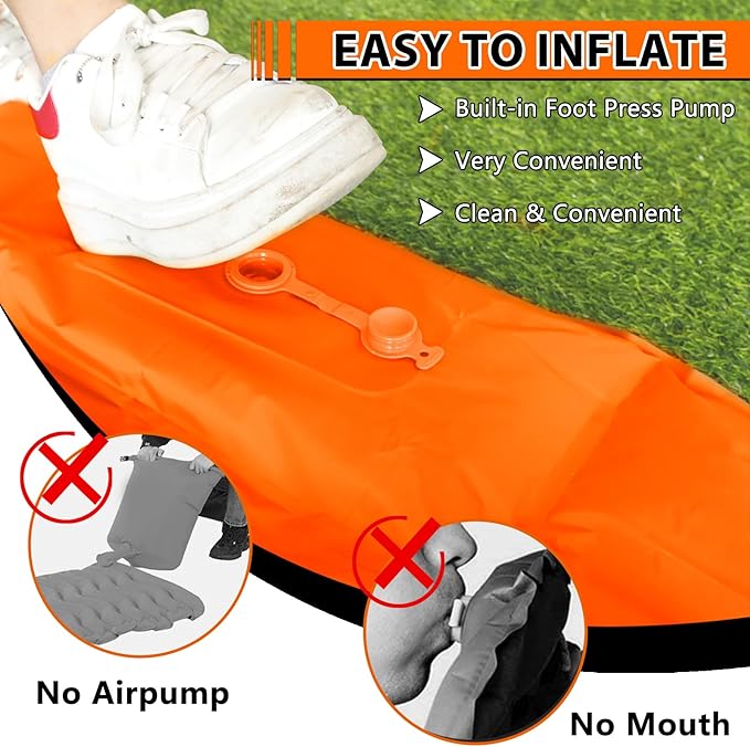 Self Inflating Sleeping Pad Camping Sleeping Mat, Built-in Foot-Pump & Pillow Inflatable Camping Mat Single Air Mattress Sleeping Pad for Camping Hiking Tent Travel Outdoor, Orange
