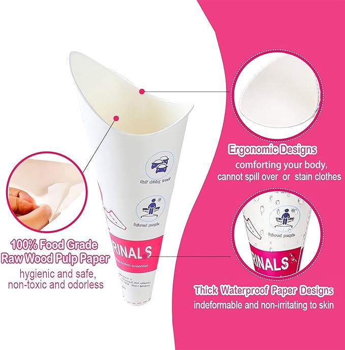 JIURUN 30PCS/50PCS Disposable Female Urination Device, Portable Pee Funnel Standing Pee Disposable for Women, Waterproof Paper Female Urinal Funnel for Travel, Camping, Hiking, Outdoor Activities