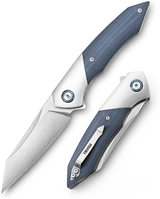 Folding Pocket Knife with Clip for Men, 3.5" 10Cr15CoMoV Blade, Steel Bolster & G10 Handle and Titanium Ring,Ball Bearings Pivot,Camping Outdoor EDC Fruit knife,Vul-03