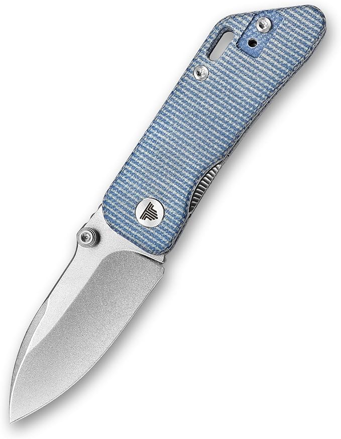 Folding Pocket Knife for EDC,2.32in Sandvik 14C28N Stainless Steel Blade,Blue Micarta Reversible Deep Carry Clip Handle,Thumb Studs Knives for Men,Bootes-04L