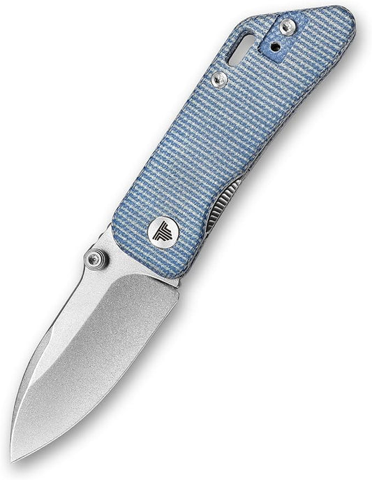 Folding Pocket Knife for EDC,2.32in Sandvik 14C28N Stainless Steel Blade,Blue Micarta Reversible Deep Carry Clip Handle,Thumb Studs Knives for Men,Bootes-04L
