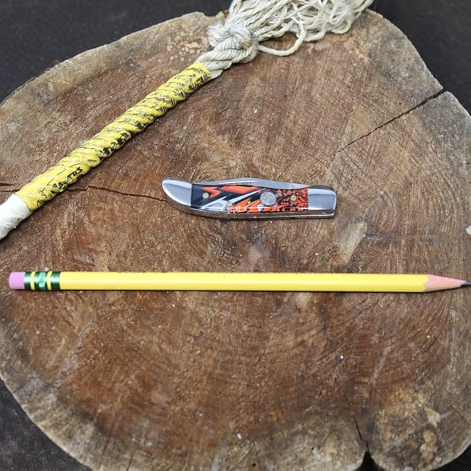 WHISKEY BENT HAT CO. Mini Hunter Folding Pocket Knife 2.75" Closed Length 440C Stainless Steel Blade (Orange Crush)