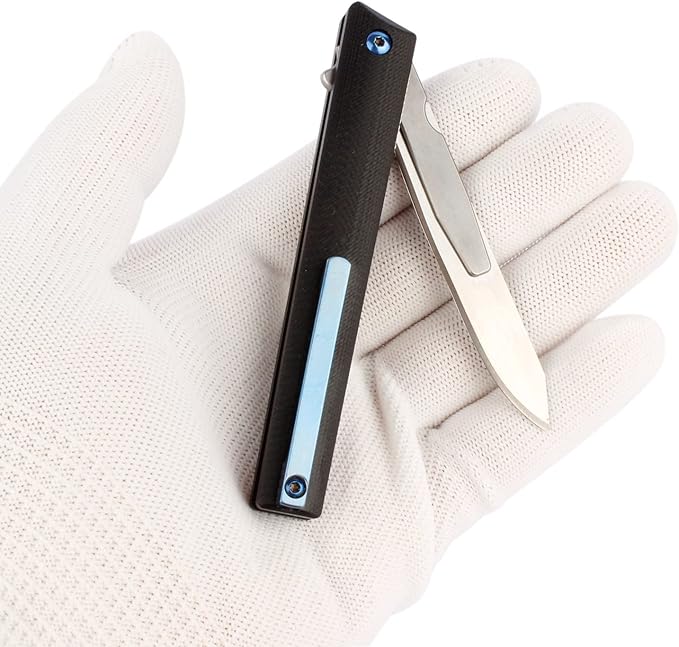 G37 Small Pocket Scalpel Knife, 10pcs #60 Replaceable Blades, Compact Slim Gentleman's Flipper Folding Scalpel EDC Utility Knives with Blue Titanium Pocket Clip (Black)