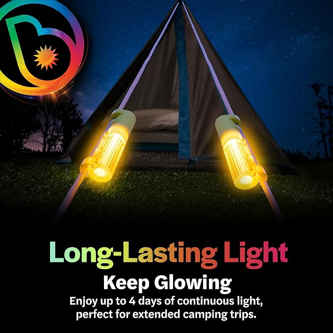 Brightz TentBrightz LED Tent String Lights for Guylines - Never Trip On Your Tent Strings Again - Keeps Tent Strings Visible at Night - Attaches to Tent Guy-Lines Campsite Safety Lights for Tents