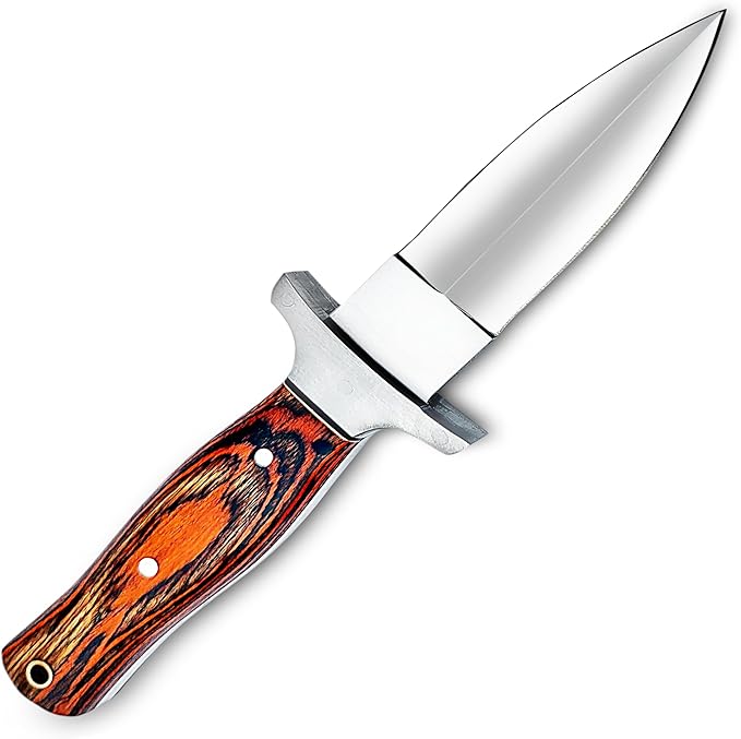 Handmade D2 Steel Dagger Knife, Hunting Knife Perfect Grip with Pakkawood Handle, Horizontal Carry Knife with Leather Sheath for Camping, Tactical, Survival