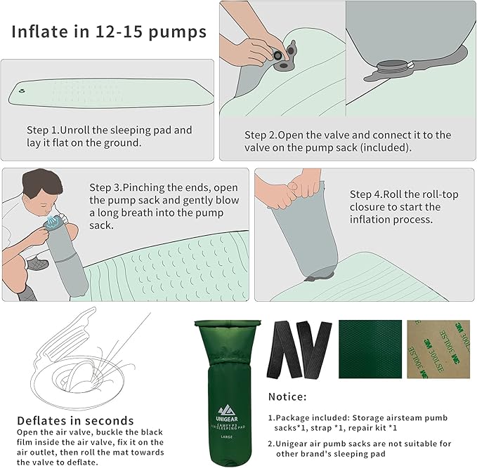 Unigear Camfy P3 Inflatable Sleeping Pad, R-Value 2,Water Resistant, Comfortable Sleeping Mattress for Camping