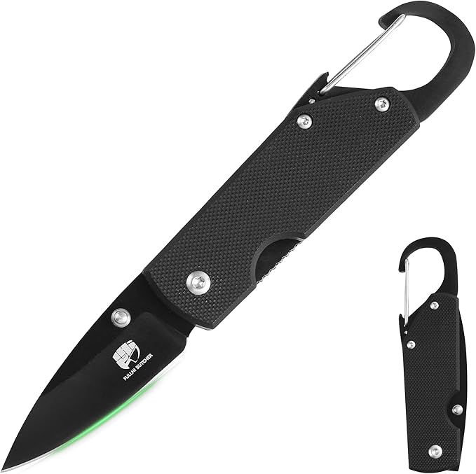 FULLHI Mini Folding Pocket Knife, 2.3" G10 Handle Small Knife with Carabiner Clip for Sharp Camping Survival Hiking Knives ,Gifts for Women Men Birthday Christmas Presents for Mom Dad Friend Gift (AK033)