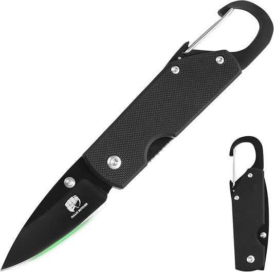 FULLHI Mini Folding Pocket Knife, 2.3" G10 Handle Small Knife with Carabiner Clip for Sharp Camping Survival Hiking Knives ,Gifts for Women Men Birthday Christmas Presents for Mom Dad Friend Gift (AK033)
