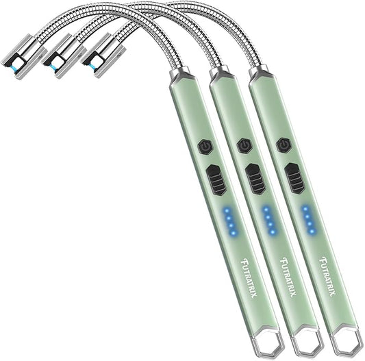 Electronic Candle Lighter Arc Windproof Flameless USB Rechargeable Electric Lighter (3 Pack - Green)