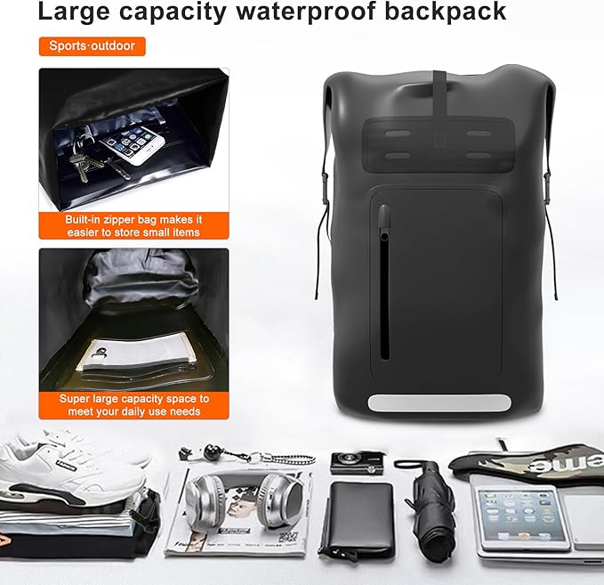 Waterproof Backpack，Heavy Duty Hiking Backpack，35/55/85L dry bag backpack waterproof for Men，Roll-Top Closure，for Kayaking, Travel, Hiking, Fishing, Camping, Motorcycles (grey, 55L)