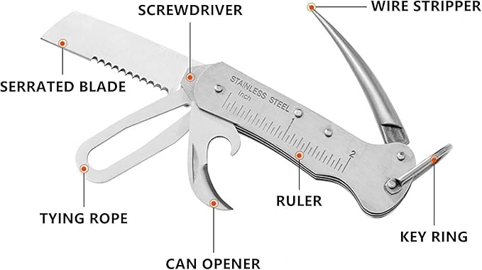 Sailor's Survival Knife Pocket Size EDC Multi Tool Swiss Army Skipper Emergency Rigging Tool with Can Opener, Screwdriver, Knife, Wire Stripper for Boating, Sailing, Fishing and Hunting