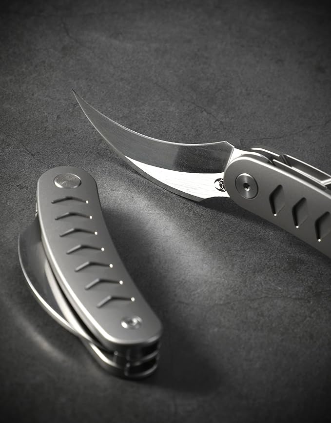 Knife Kage C03 Folding Knife,2.52" M390 Stonewashed Mirror Blade Pikal Knife,3.39" 6AL4V Titanium Handle Pocket Knife,2.61oz Lightweight Outdoor EDC Knife (Silver)