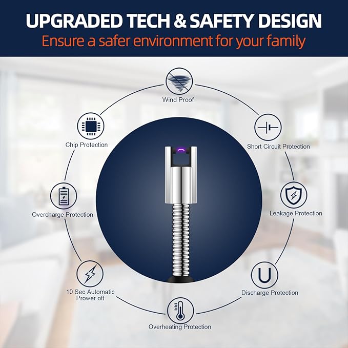 Candle Lighter Electric Lighter, USB Electric Lighters Rechargeable Flexible Neck Long Lighters with LED Display, Telescopic Pole Arc Lighters for Candle, Tabletop Fire Pit, Camping