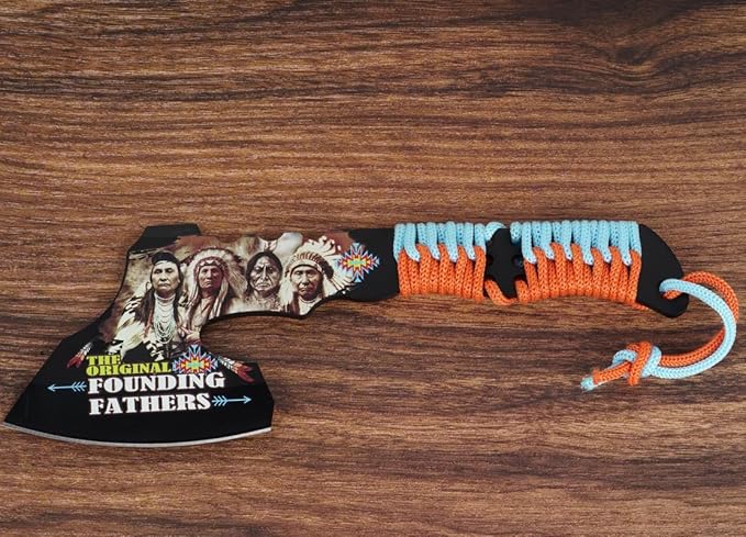 Tomahawk Founding Fathers Axe Survival Hatchet, Great for Camping, Survival, and Outdoors Activity, Handle Blue/coral Strings Woven On It Comes with Black Nylon Sheath, for Any Occasion