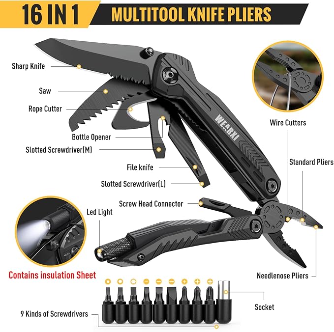 WEARXI Stocking Stuffers for Men Adults, Multitool Pocket Knife Gifts for Men, Mens Gifts for Christmas, Birthday Gifts for Dad, White Elephant Gifts for Adults, Dad Gifts for Men Who Have Everything