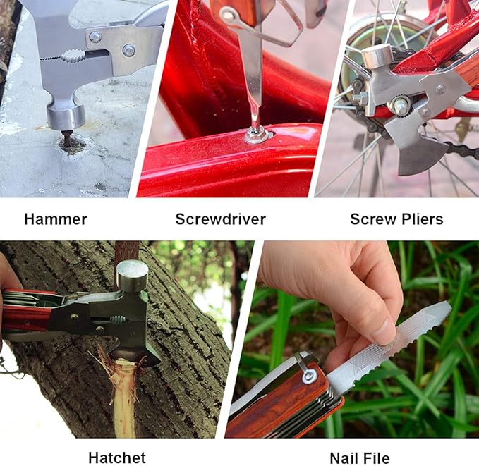 Camping Multitool Axe Hatchet,16 in 1 Camping Gear Multitools with Axe Hammer Plier Knife Set for Camping Hiking Outdoor Survival Gear Kit with Axe,Hammer,Plier,Knife,Bottle Opener